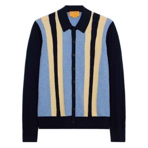 GUEST IN RESIDENCE Men's Striped Knit Cardigan Sweater with Polo Collar Men BLUE